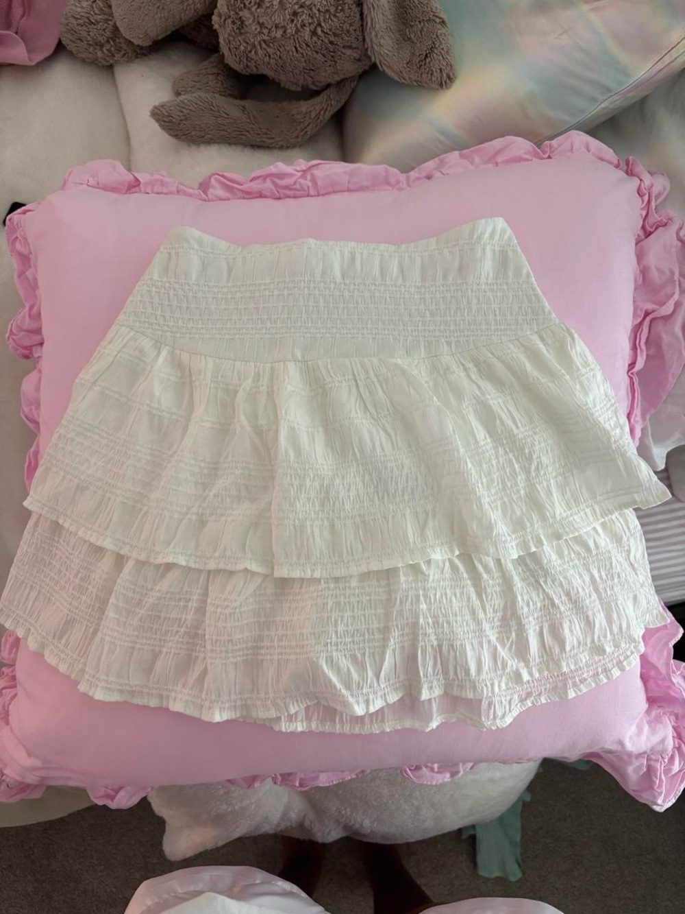 Women's White Tiered Mini Skirt